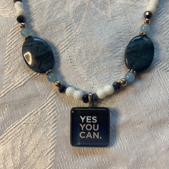 Blue and White “Yes You Can” Necklace - Picture 5 of 8
